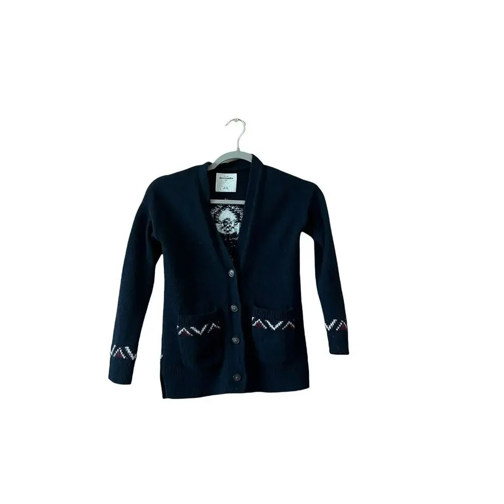 Abercrombie Kids Button Down navy blue Cardigan Sweater knit sz 9/10